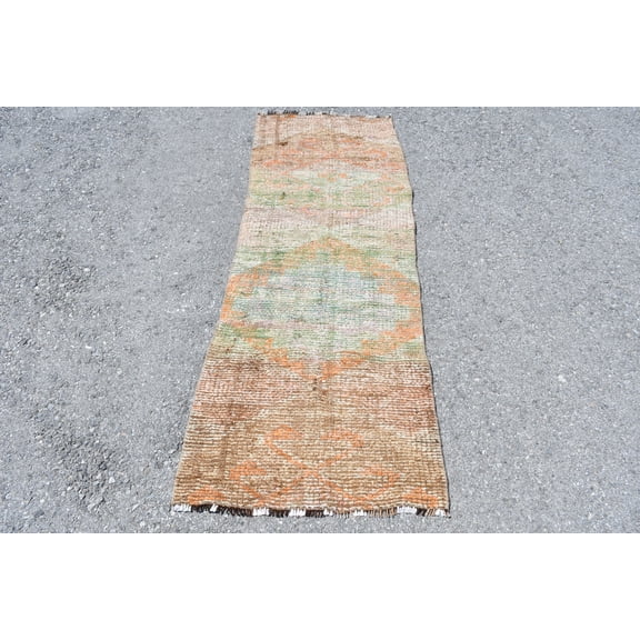 2.4x7 ft Accent Rugs, Orange Antique Rugs, Herki Rug, Vintage Rug, , Rugs For Nursery, Turkish Rug, Oushak Rug, Tribal Bedroom Rug