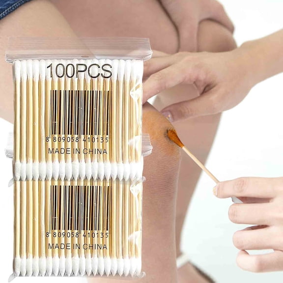 2/5/10 Pcak Cotton Swabs with Wooden Sticks, 100 Count Bag Double Round Tips Cotton Swabs, Soft, Multi-Purpose, Convenient for Ears, Makeup, Pet Care, and Cleaning