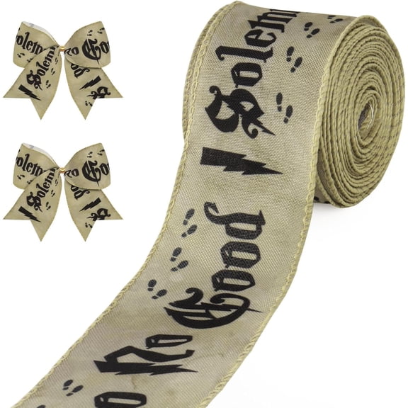 Hsomely Natural Burlap Wired Ribbon, 2.5" ×10 Yard "I Solemnly Swear That I Am Up To No Good" Print, DIY Bow Gift Wrapping Birthday Party Decor Supplies