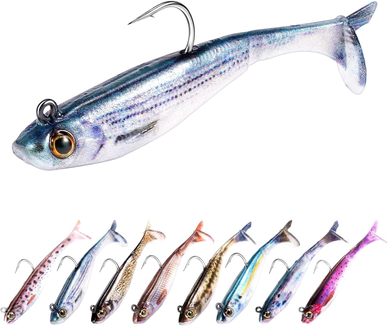 2.5/3.5In Swim Baits for Bass Fishing, Pre-Rigged Jig Heads Soft Plastic Walleye Fishing Lures, Paddle Tail Swimbaits for Bass Fishing, Fishing  for Freshwater Saltwater Gifts
