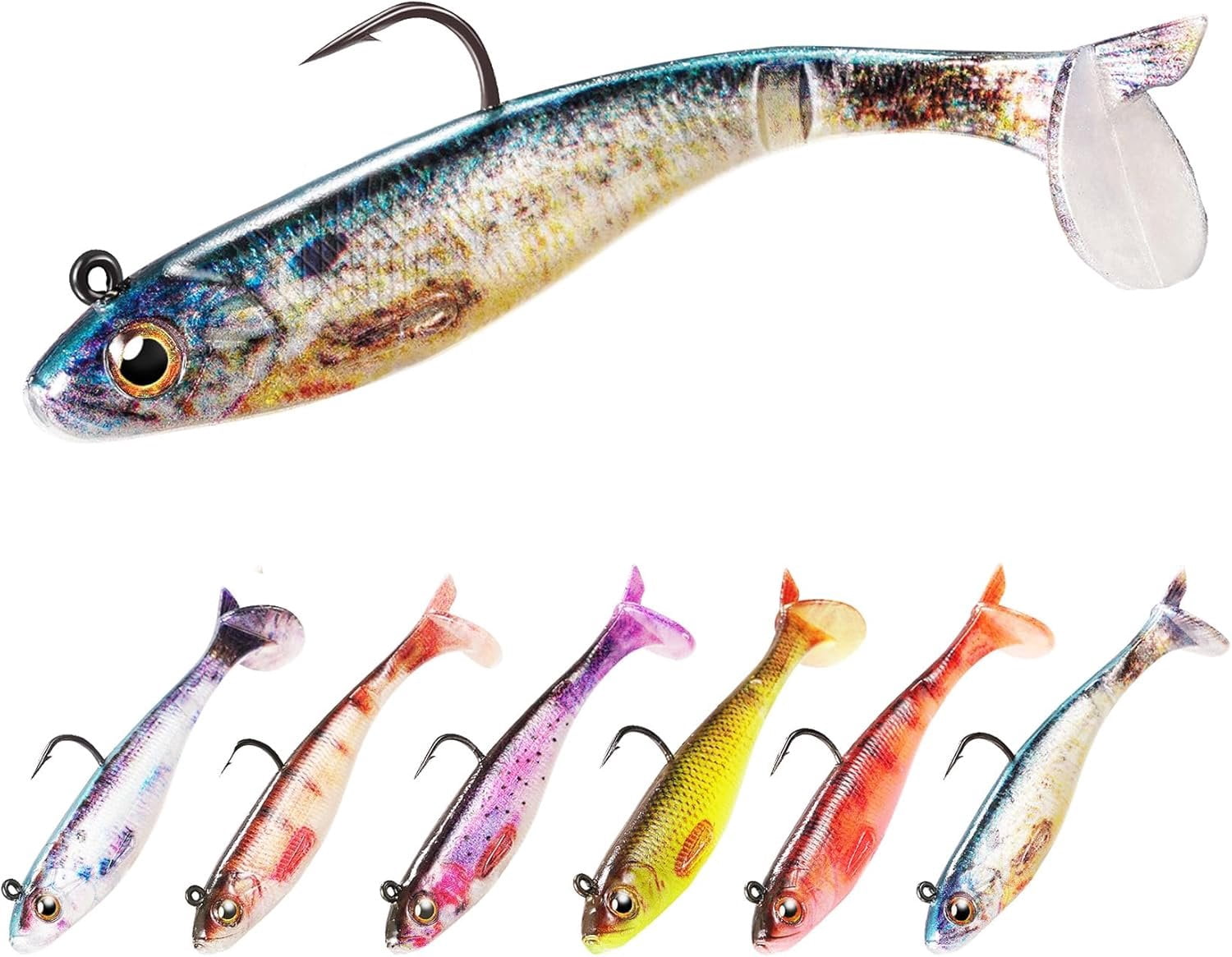 2.5/3.5In Swim Baits for Bass Fishing, Pre-Rigged Jig Heads Soft Plastic Walleye Fishing Lures, Paddle Tail Swimbaits for Bass Fishing, Fishing  for Freshwater Saltwater Gifts