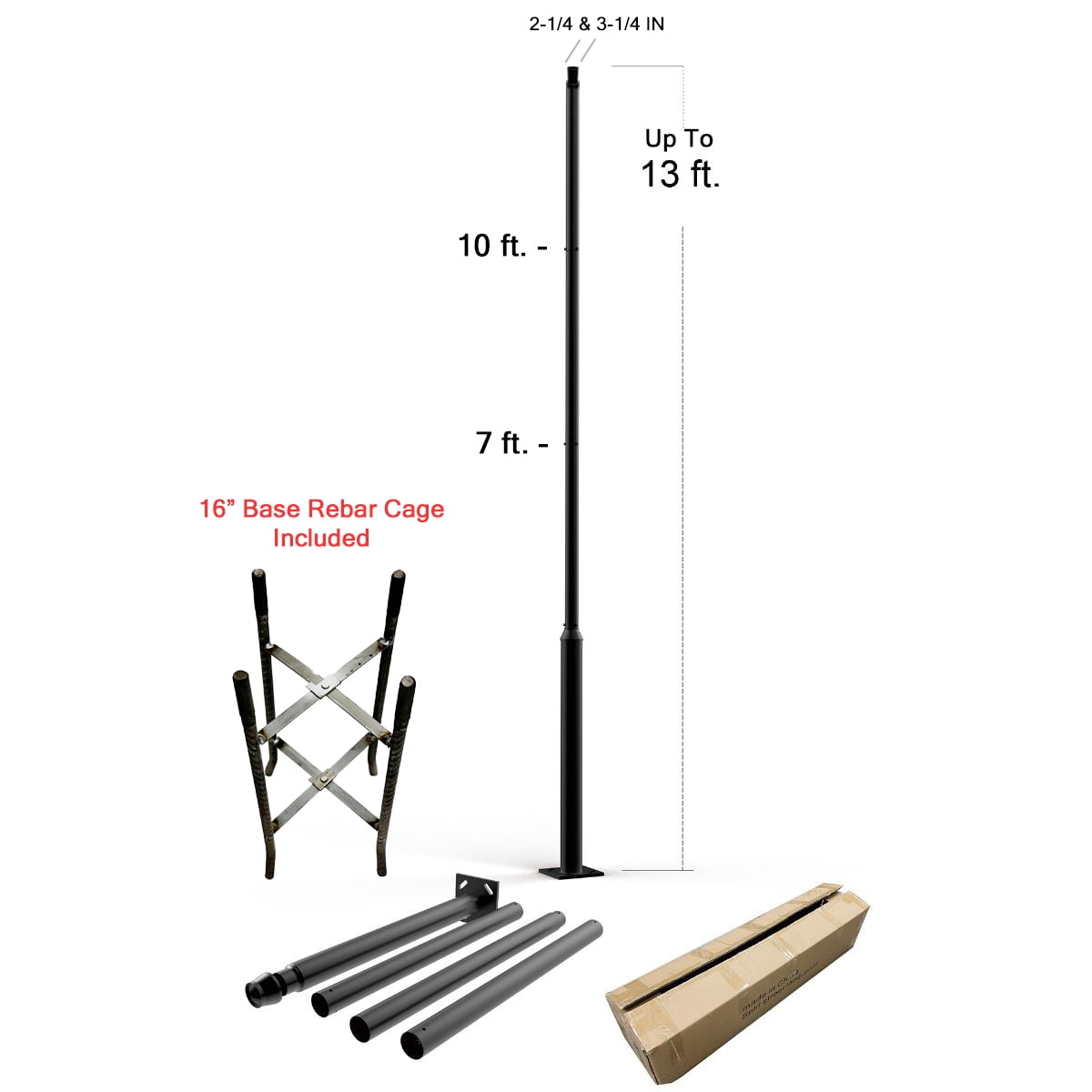 Elegant Black Extendable Outdoor Light Post with Powder Coated Finish