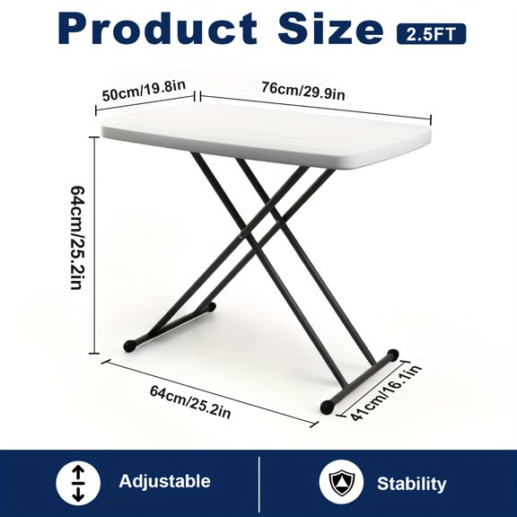 2.5/4/6Ft Fold-in-Half Utility Folding Table, Adjustable Height Plastic Table with Carry Handle & Lock, Indoor Outdoor Multipurpose Table for Camping, Party and Picnic, Black / White