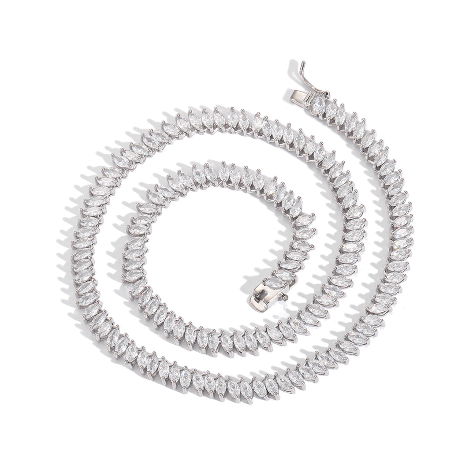 2.5*5MM Tennis Necklace for Women 18K Gold Plated Marquise Cut Lab Diamond Necklace Chain CZ Necklaces for Women Party Prom Jewelry