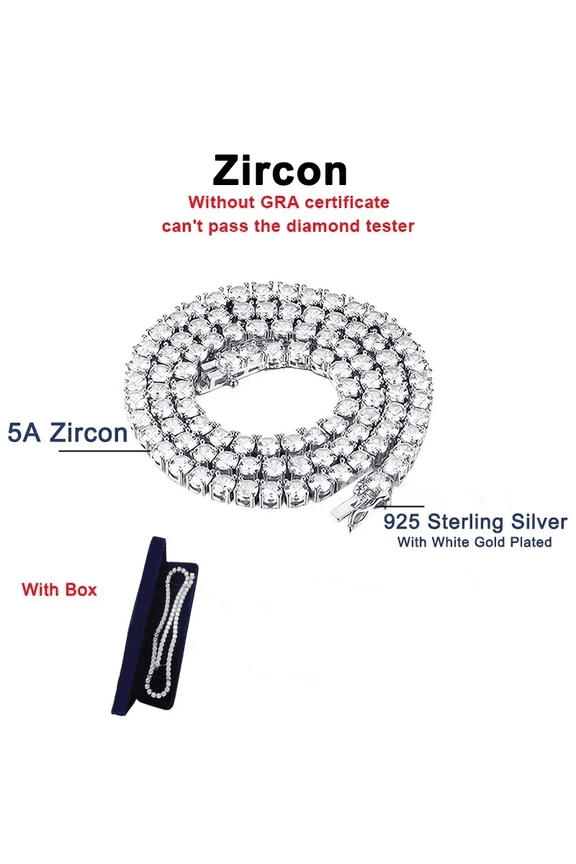 2.5-6.5Mm Real Moissanite Tennis Necklace for Women Men D Color Lab Diamond S925 (Gem Color:Full Zircon Not Gra; Metal Color:Each 4Mm(0.3Ct); Length:8Inch(20Cm) Bracelet;)