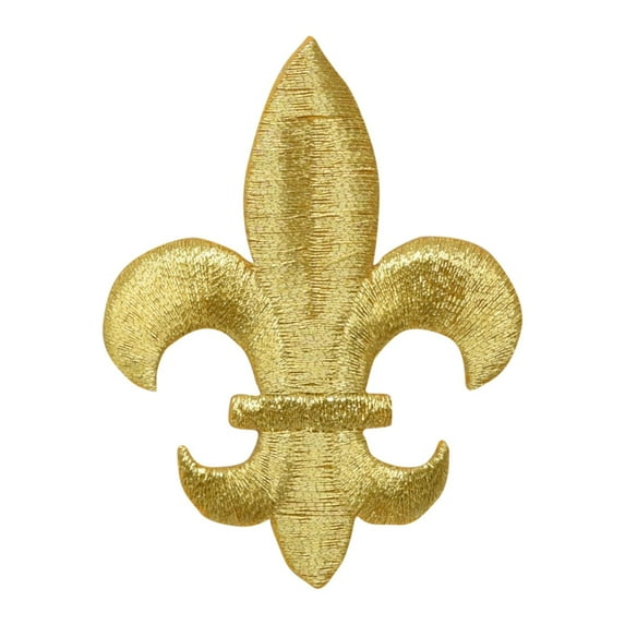(2-5/8" tall) Gold - Fleur De Lis - Iron on Embroidered Patch Applique