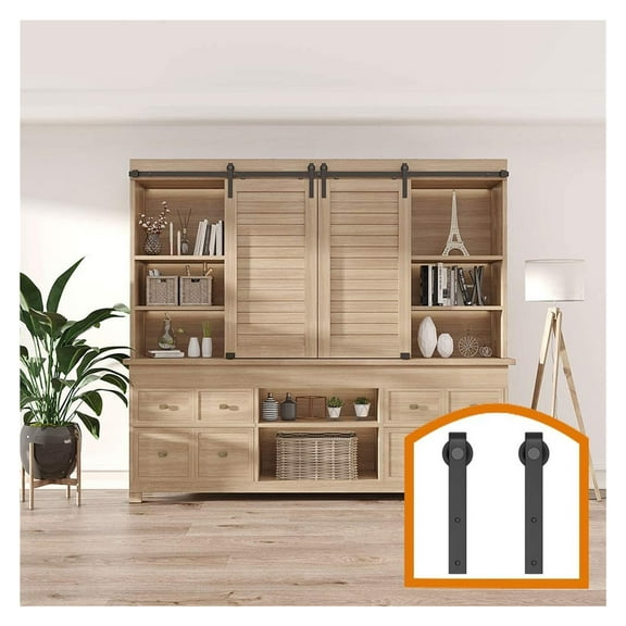 2.5-8FT Customized Style Interior Super Mini Sliding Barn Door Hardware Black Roller Rails Closet Cupboard Storage Cabinet Kit ,Smooth Sliding