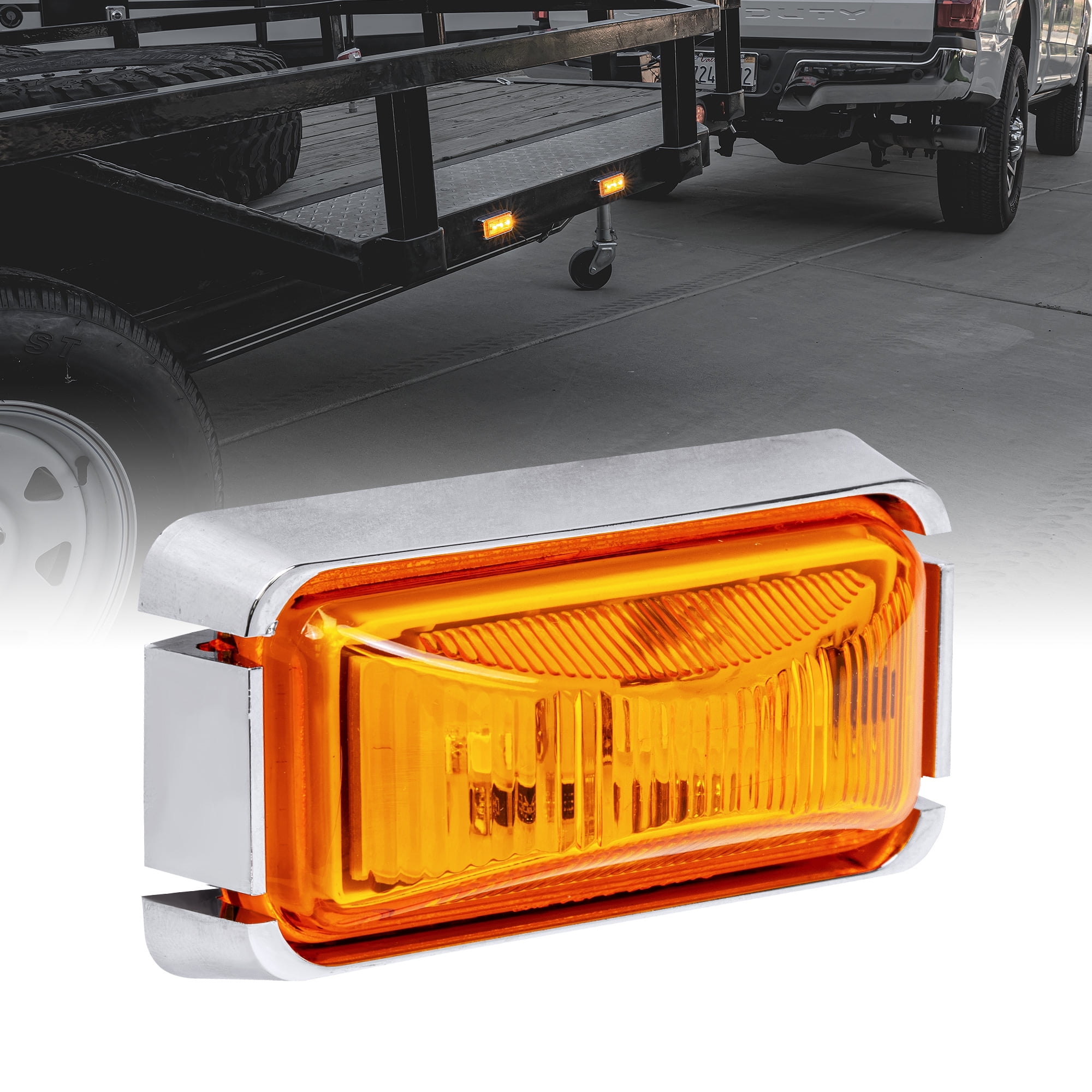 2.5" Amber LED Trailer Side Marker Light Chrome Bezel DOT FMVSS 108 SAE