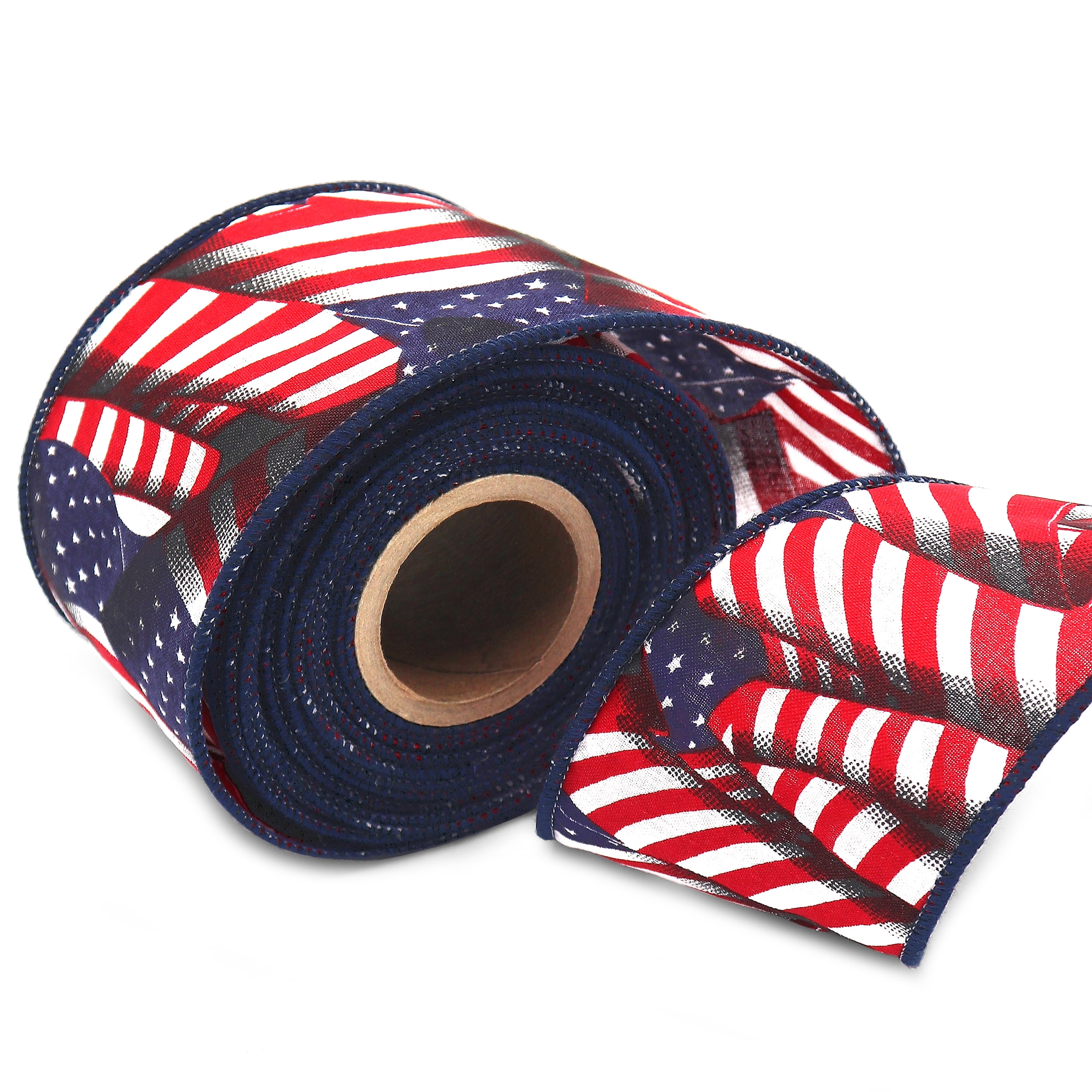 2.5" American Flag Wired Ribbon, Patriotic Red White & Blue, 10 Yards by Gwen Studios