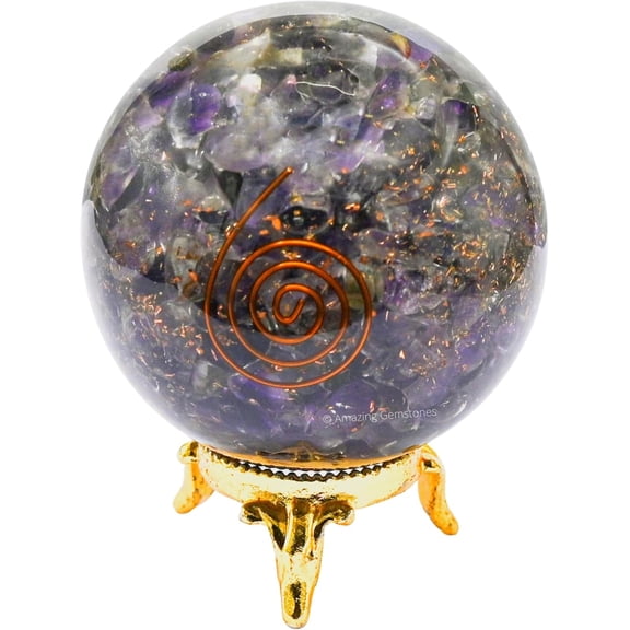 2.5" Amethyst Orgonite Orgone Crystal Sphere Ball with Stand