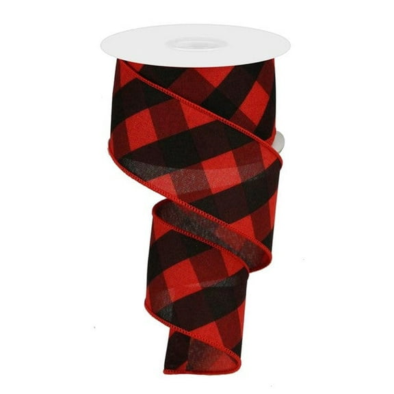 2.5" Bold Check Ribbon: Red, Black & Gray (10 Yards) Christmas Buffalo Plaid Wired Ribbon RGA112924