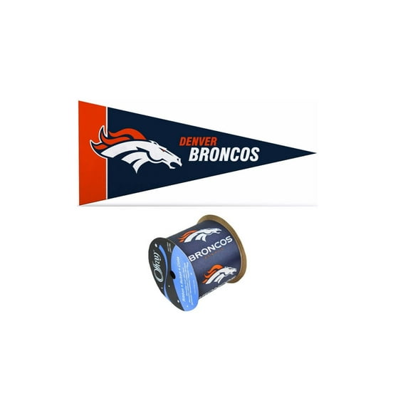 2.5" Broncos Ribbon, 9 feet & Mini Pennant, Licensed NFL Offray Ribbon
