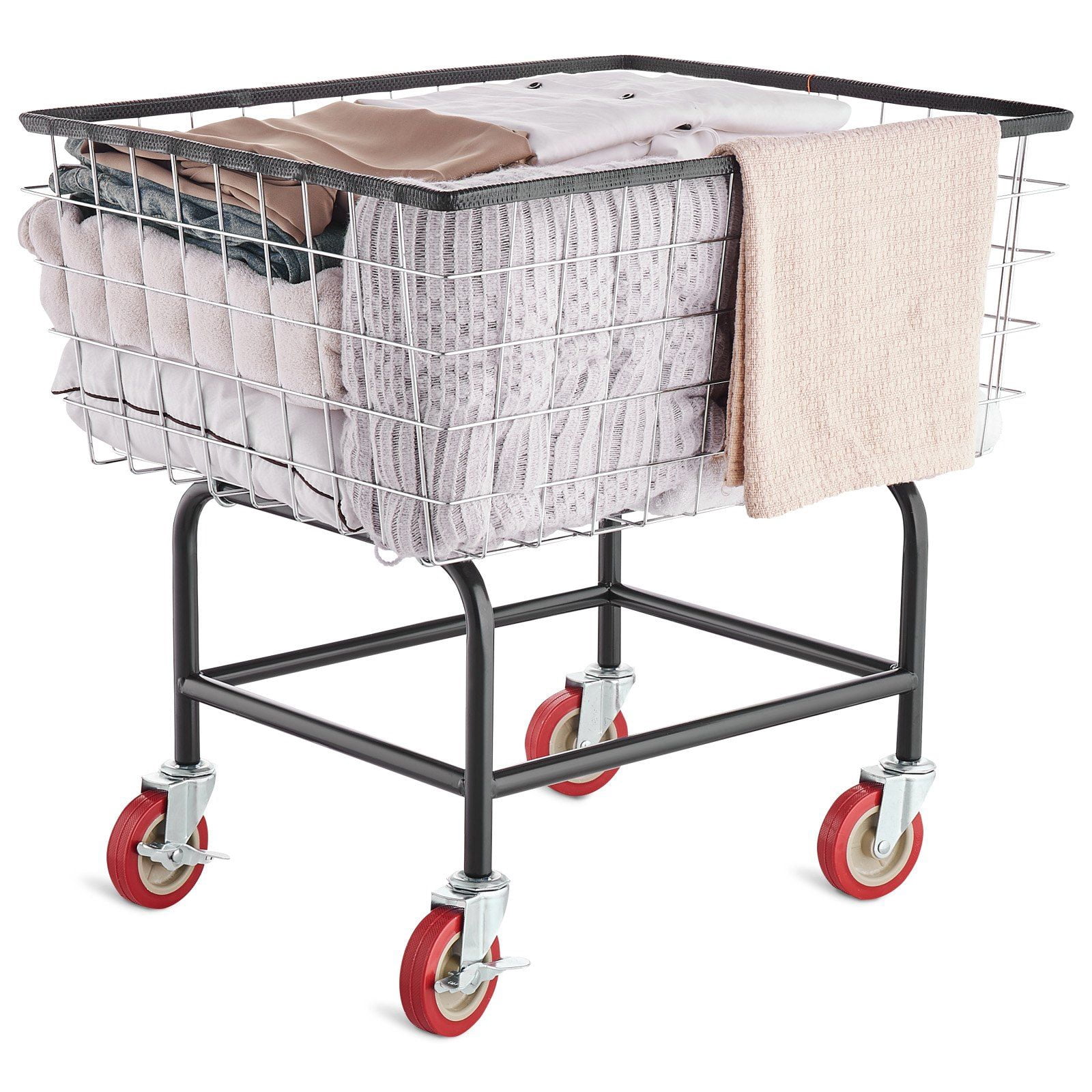 2.5 Bushel Wire Laundry Cart with Wheels, Steel Chrome Finish, 4 Inch ...