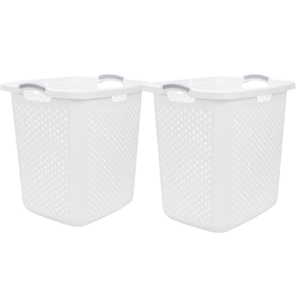 2.5 Bushel XL  Plastic Laundry Basket, White, 2 Pack
