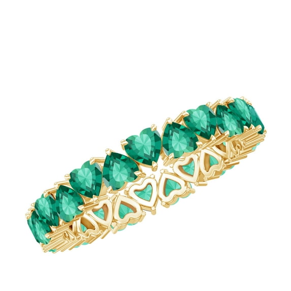Rosec Jewels Lab Grown Emerald Eternity Band for Women - Heart Shaped Emerald Ring - AAAA Quality Certified - Ready to Gift, 18K Yellow Gold, US 8.50