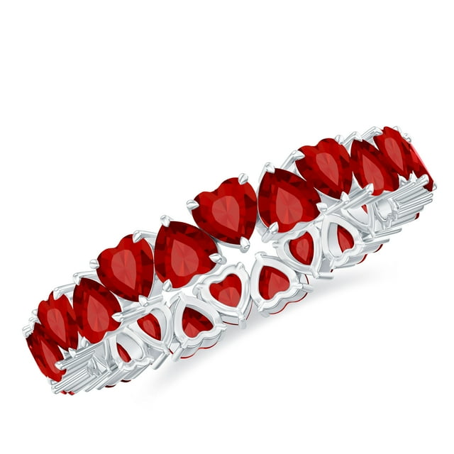 Rosec Jewels 2.5 CT Heart Shape Lab Created Ruby Full Eternity Ring in Claw Set, 14K White Gold, US 6.00