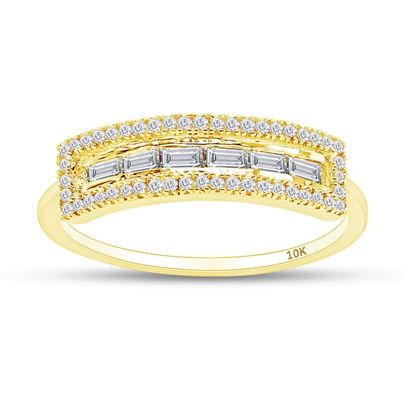 2/5 Carat Baguette And Round Cut White Natural Diamond Horizontal Engagement Ring In 10k Yellow Gold (I-J Color, I2-I3 Clarity, 0.44 Cttw) Ring Size-7