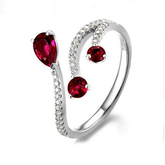 2.5 Carat Beautiful Ruby And Moissanite Diamond Engagement Ring on 10k White Gold