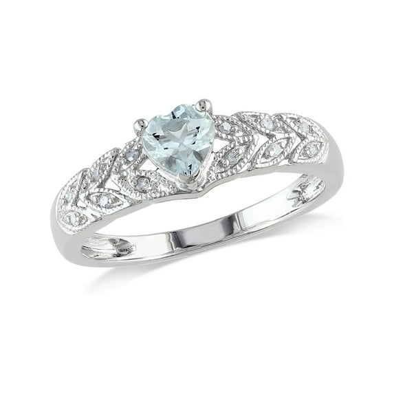 2/5 Carat (Ctw) Aquamarine Heart Ring in Sterling Silver with Accent Diamonds
