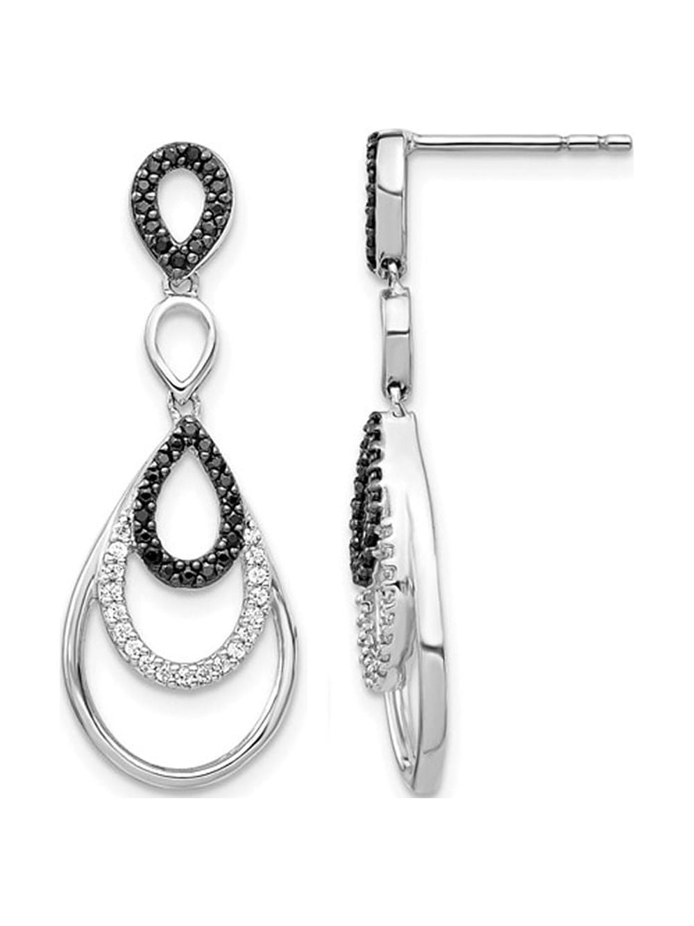 2/5 Carat (Ctw) Black & White Diamond Drop Earrings in 14K White Gold for Women