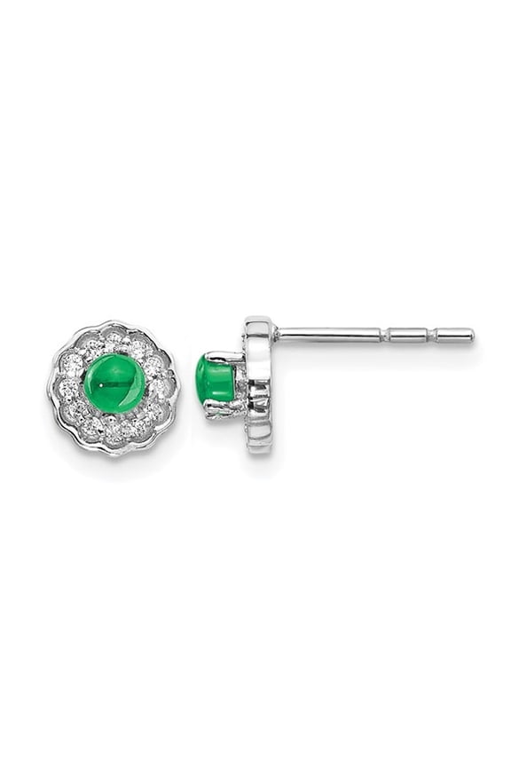 2/5 Carat (Ctw) Cabochon Emerald Button Earrings in 14K White Gold with Diamonds