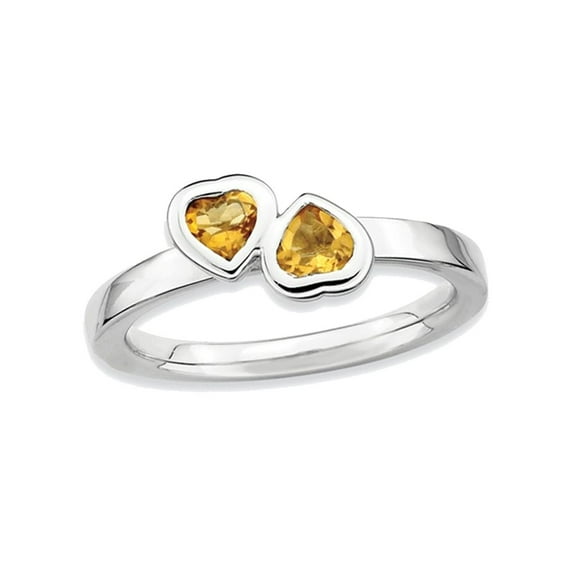 Gem & Harmony 2/5 Carat (Ctw) Citrine Twin Heart Ring in Sterling Silver for Women