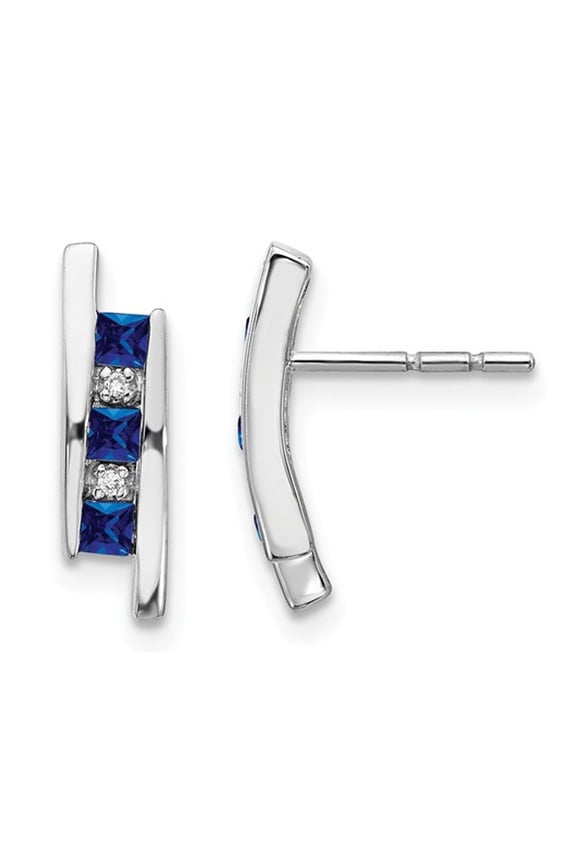 2/5 Carat (Ctw) Dark Blue Sapphire Stick Earrings in 14K White Gold for Women