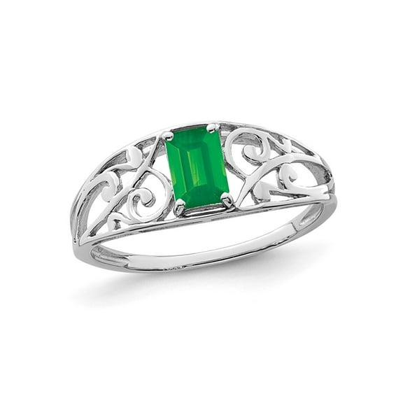 Gem & Harmony 2/5 Carat (Ctw) Emerald-Cut Green Emerald Ring in Sterling Silver for Women