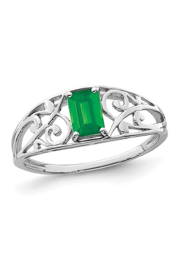 Gem & Harmony 2/5 Carat (Ctw) Emerald-Cut Green Emerald Ring in Sterling Silver for Women