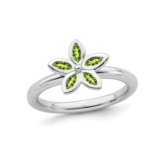 2/5 Carat (Ctw) Green Peridot Flower Ring in Sterling Silver