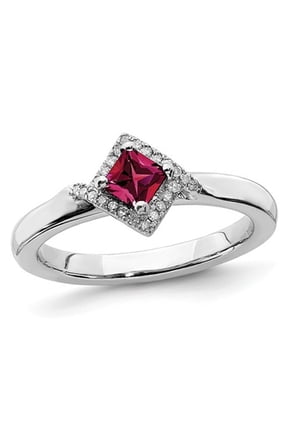 2/5 Carat (Ctw) Lab Created Princess Cut Ruby Ring in Sterling Silver with Accent Diamonds for Women