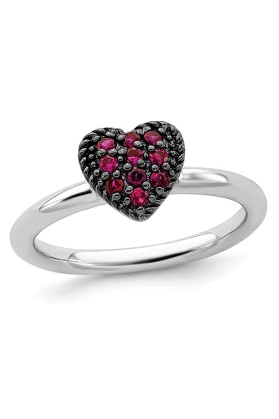 2/5 Carat (Ctw) Lab Created Ruby Cluster Heart Promise Ring in Sterling Silver for Women