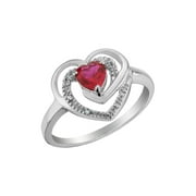 GEM AND HARMONY 2/5 Carat (Ctw) Lab-Created Ruby Heart Ring in Sterling Silver