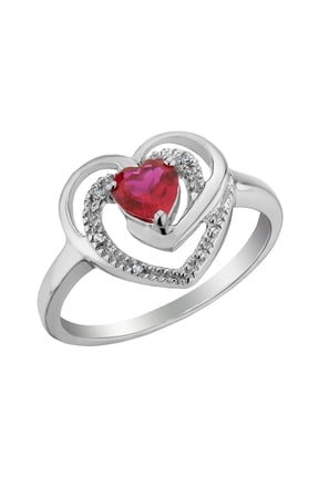 2/5 Carat (Ctw) Lab-Created Ruby Heart Ring in Sterling Silver