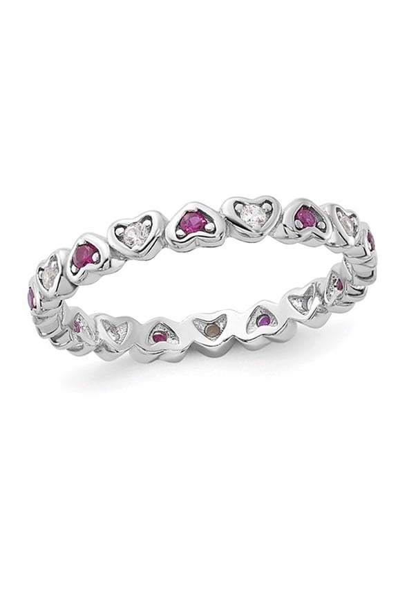 2/5 Carat (Ctw) Lab-Created Ruby and White Sapphire Heart Ring Band in Sterling Silver for Women