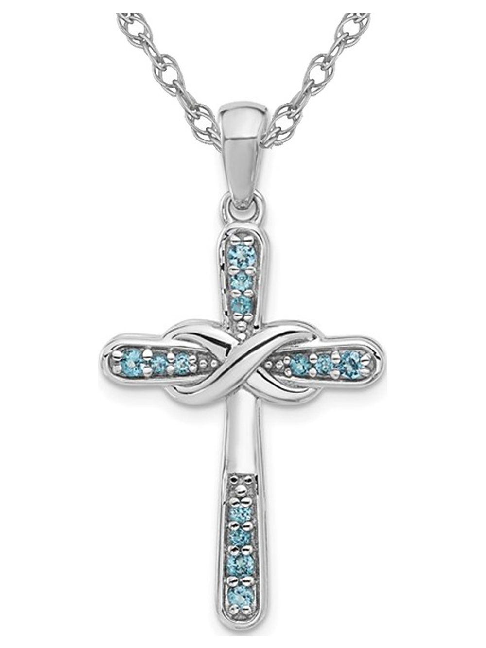 Peora Women's London Blue Topaz Cross Necklace - 925 Sterling Silver, 6 Carats Oval Stones, 18" Chain, December Birthstone Gift - View #4