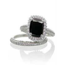 2.5 Carat Cushion Cut Designer Black Diamond and Diamond Halo Wedding Ring Set on 10k White Gold