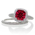 thumbnail image 1 of 2.5 Carat Cushion Cut Designer Ruby and Diamond Halo Wedding Ring Set on 10k White Gold, 1 of 2