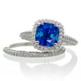 thumbnail image 1 of 2.5 Carat Cushion Cut Designer Sapphire and Diamond Halo Wedding Ring Set on 10k White Gold, 1 of 4