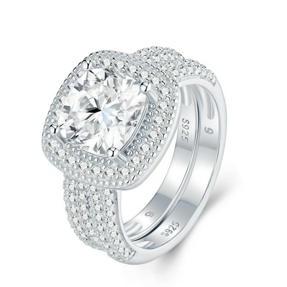 2.5 Carat Cushion Cut Moissanite Wedding Ring Set for Women D Color VVS1 Clarity Diamond Engagement Ring 925 Sterling Silver Bridal Ring Set Size 5-9