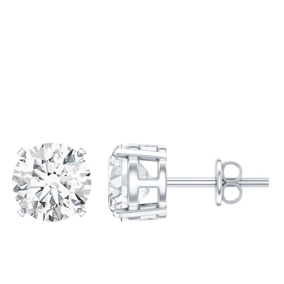 Rosec Jewels Lab Grown Diamond Stud Earrings With Screw on Back - 7 mm - 2 Carat - EF-VS Grade, 14K White Gold