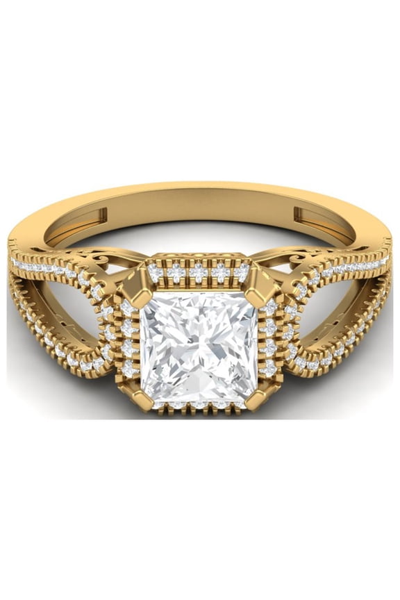 2 Ct Square Moissanite Diamond 925 Sterling Silver Gold Vermeil Split Shank Women Gift Ring