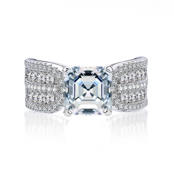 2.5 Carat Moissanite Rings for Women D Color VVS1 925 Sterling Silver Asscher Cut Moissanite Wedding Rings Lab Created Diamond Engagement Ring Simulated Diamond Promise Rings