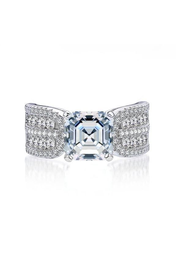 2.5 Carat Moissanite Rings for Women D Color VVS1 925 Sterling Silver Asscher Cut Moissanite Wedding Rings Lab Created Diamond Engagement Ring Simulated Diamond Promise Rings