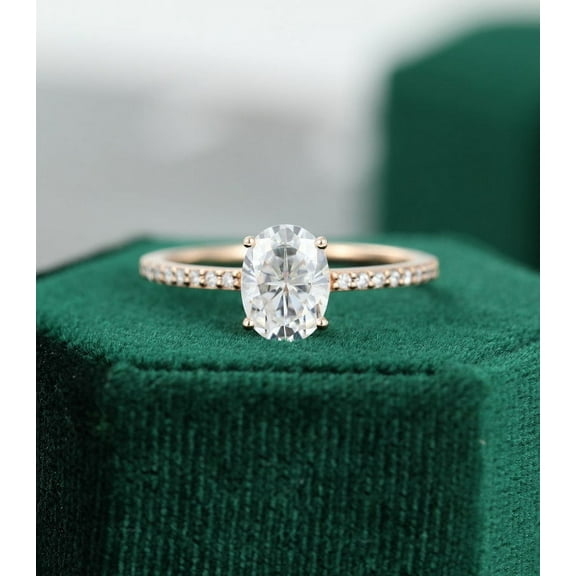 2.5 Carat Oval Cut Moissanite Engagement Ring - Bridal Set - Halo Ring - Handmade Ring - 925 Sterling Silver Rose Gold Plated Ring