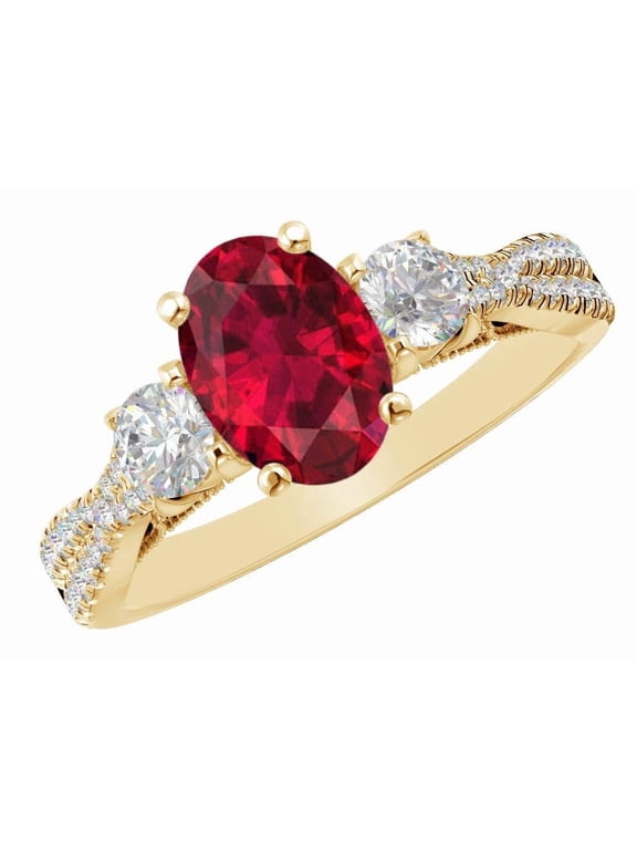 2.5 Carat Oval LAB GROWN Ruby and LAB GROWN Diamond Engagement Ring (2.0ct Center, AAAA Heirloom Quality) RIPS23W7AM 14K Yellow Gold