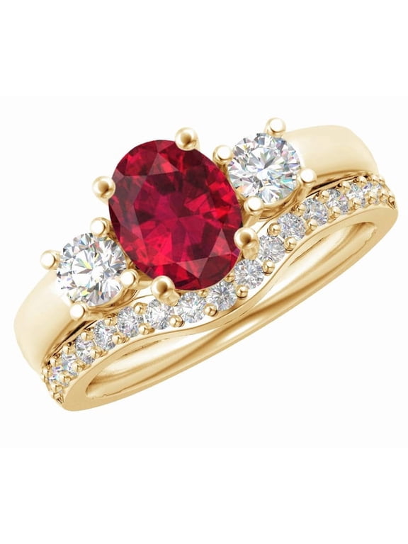 2.5 Carat Oval LAB GROWN Ruby and LAB GROWN Diamond Wedding Bridal Set (2.0ct Center, AAAA Heirloom Quality) RIPS65W7AM 14K Yellow Gold