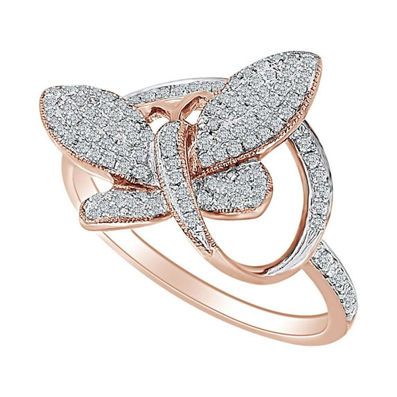 AFFY 2/5 Carat Round Shape White Natural Diamond Butterfly Ring In 10K Solid Rose Gold (0.40 Cttw)-Ring Size-8.5