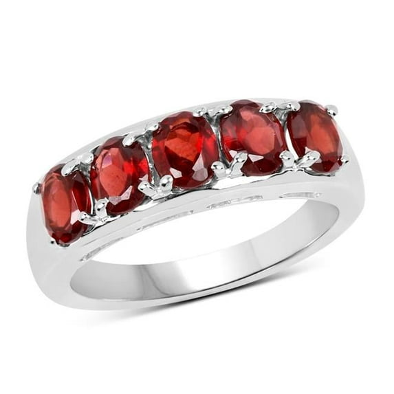 2.5 Carat Sterling Silver Oval Ring with One Gems Stone, Red - Size 6