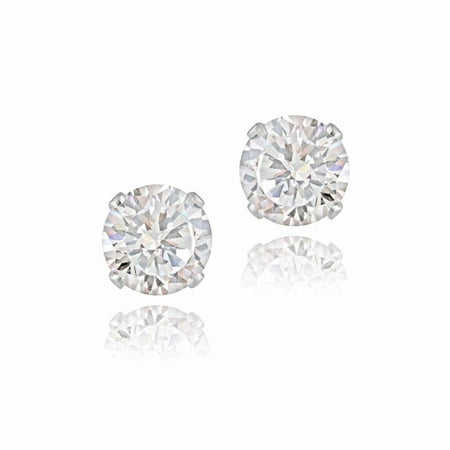 2.5 Carat T.G.W. CZ Sterling Silver Stud Earrings, 7mm